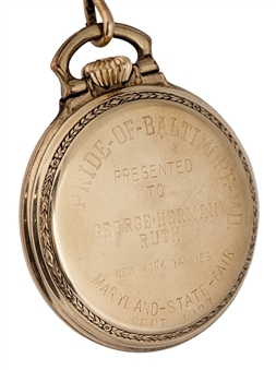 1927 Babe Ruth Pocket Watch (Presented September 1927) (Babe Ruth Museum LOA, Additional LOA)